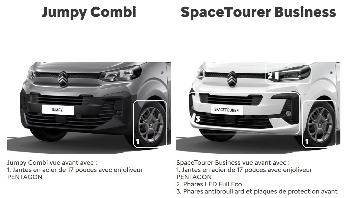 Comparatif Jumpy Combi - Spacetourer face avant